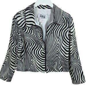 Joseph Ribkoff Jacket Size 14 Animal Print Black & white Sequins Full Zip